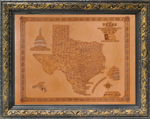 The Original Texas Leather map in frame